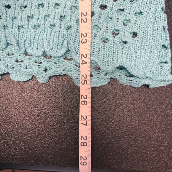 Lisa International Aqua Open-Knit Cardigan Sweater Sz Large Crochet Cottagecore - Picture 4 of 7